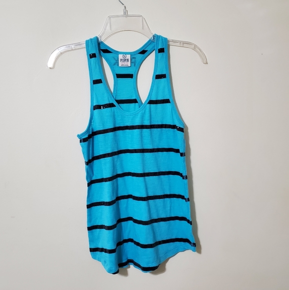 Pink blue and black striped tank XS - Picture 1 of 5